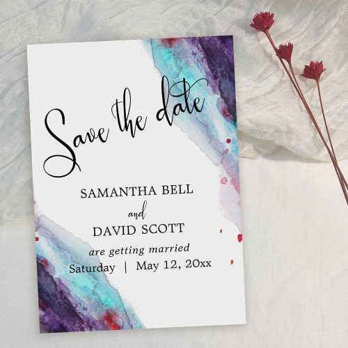 Purple Red Aqua Watercolor Modern Save the  Date Invitation