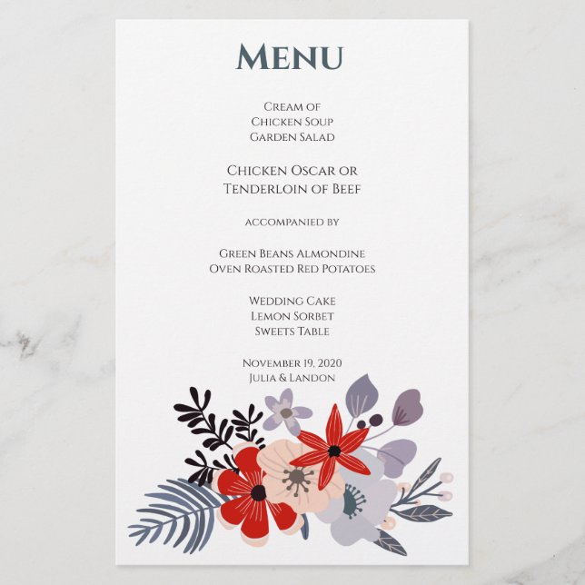 Purple Red Blue Blush Pink Floral Wedding (Front)