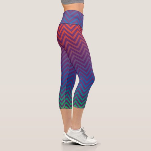 Purple Red Blue  Green Vintage Chevron Stripes Capri Leggings