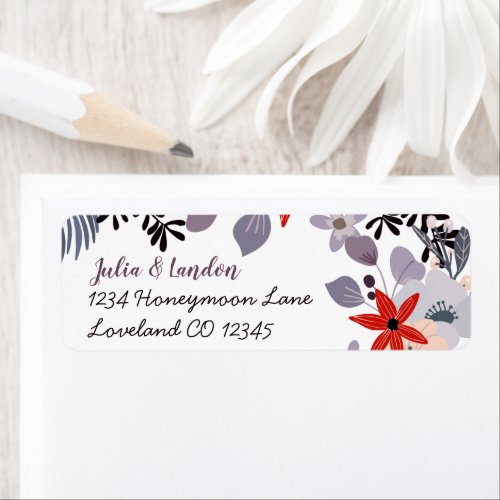 Purple Red Blush Pink and Gray Floral Wedding Label