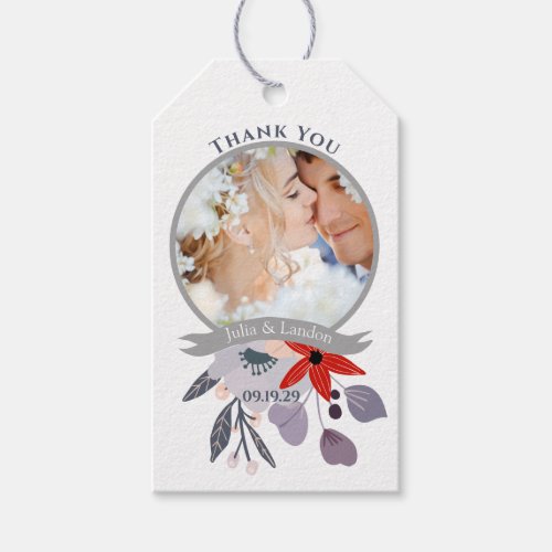 Purple Red Blush Pink Blue Floral Wreath Wedding Gift Tags