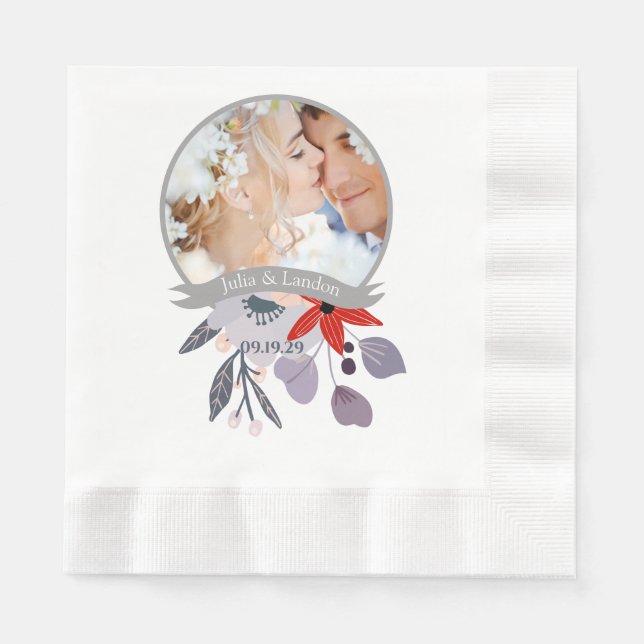 Purple Red Blush Pink Blue Floral Wreath Wedding Napkins (Front)