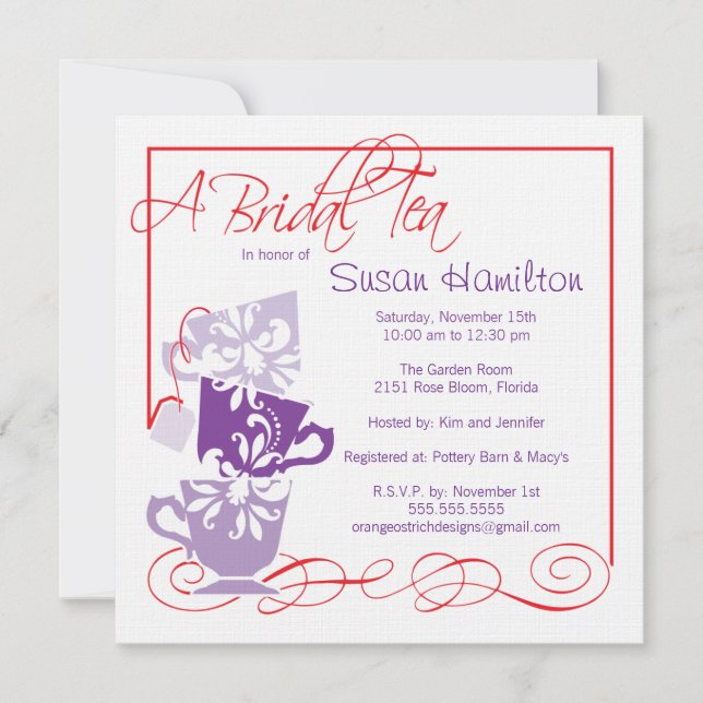 Purple & Red Bridal Shower Invitation - Tea (Front)