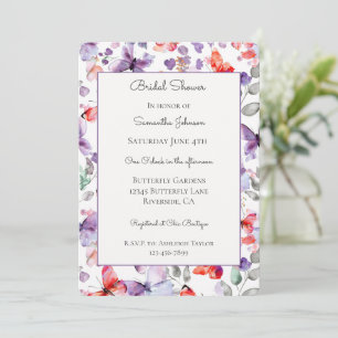 Purple Red Butterflies Birthday Bridal Shower   Invitation