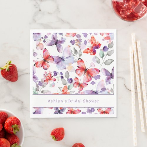 Purple Red Butterflies Bridal Shower Napkins