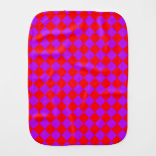 Purple Red Checker Diamond Pattern Baby Burp Cloth