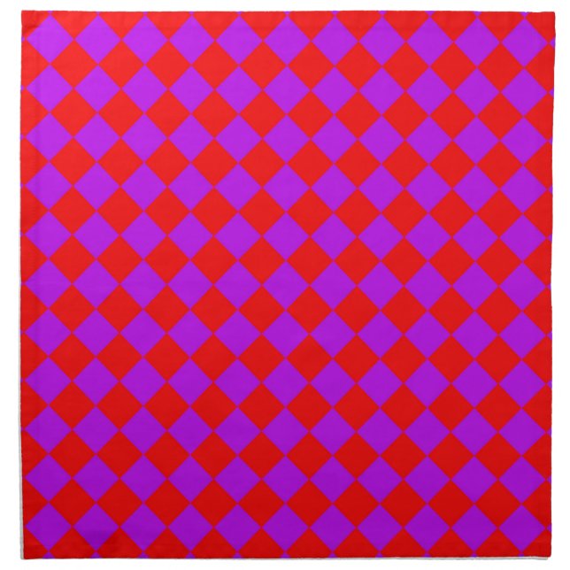Purple Red Checker Diamond Pattern Cloth Napkin (Front)