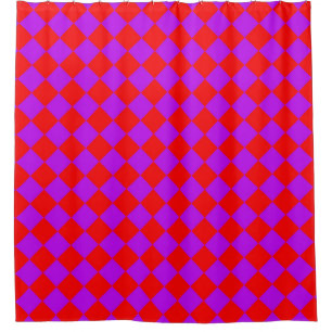 Purple Red Checker Diamond Pattern Shower Curtain
