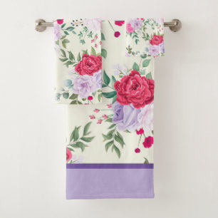 Purple. Red chic floral  Bath Towel Set