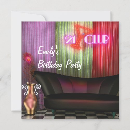 Purple Red Cocktails Girls 21st Birthday Party Invitation