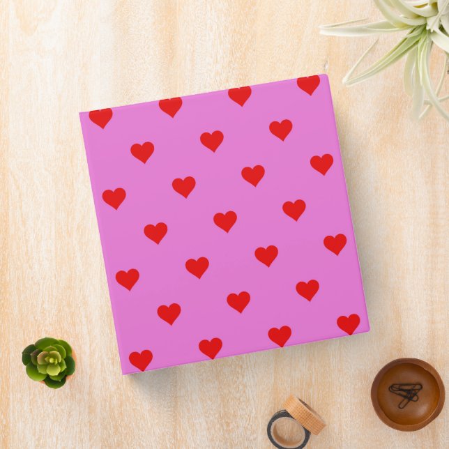Purple Red Cute Simple Heart Pattern 3 Ring Binder (In Situ)