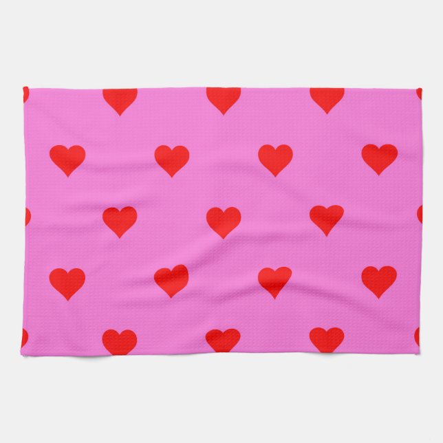 Purple Red Cute Simple Heart Pattern Kitchen Towel (Horizontal)