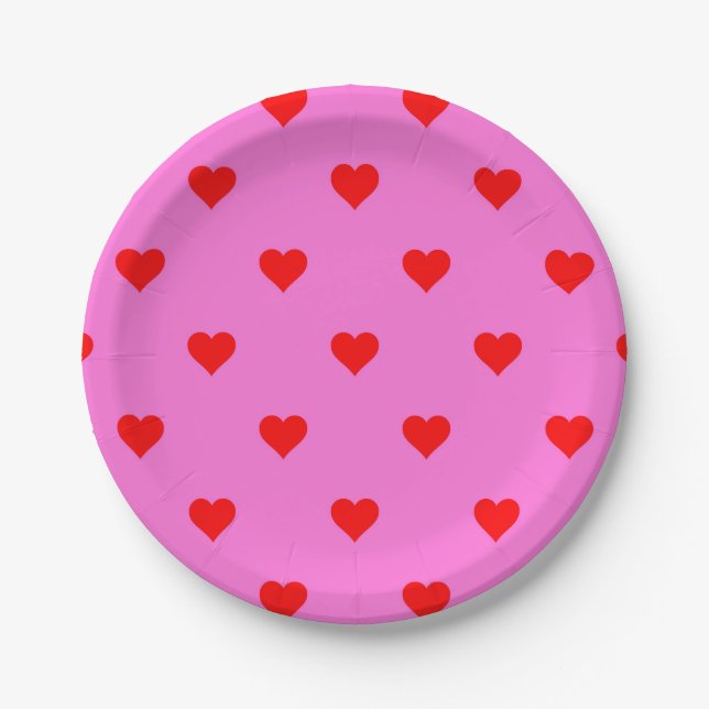 Purple Red Cute Simple Heart Pattern Paper Plates (Front)