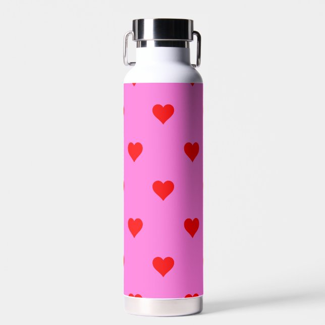 Purple Red Cute Simple Heart Pattern Water Bottle (Front)