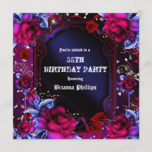 Purple Red Fantasy Floral Roses Bling Invitation