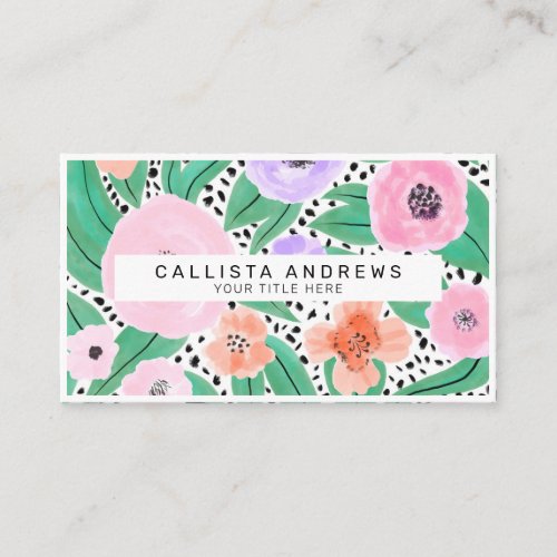 Purple Red Floral Polka Dots Watercolor Monogram Business Card