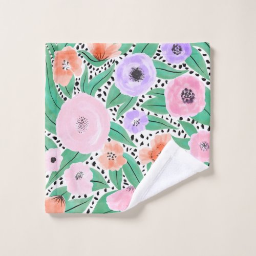 Purple Red Floral Polka Dots Watercolor Pattern Wash Cloth