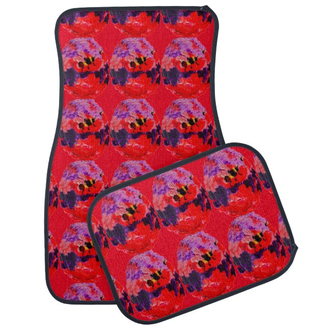 Purple Red Flower Bees Bright Car Floor Mat (Set)