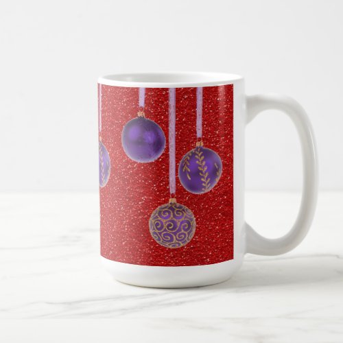 Purple Red Glitter Merry Christmas Baubles Mug