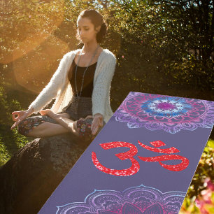 Purple Red Glitter Om Mandala Yoga Mat