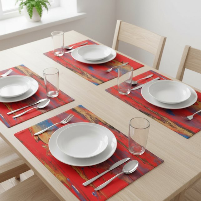 Purple Red Gold Abstract Southwest Colorful Fluid Cloth Placemat (Creator Uploaded)