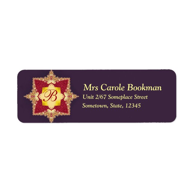 Purple Red Golden Royal Monogram Address Label (Front)