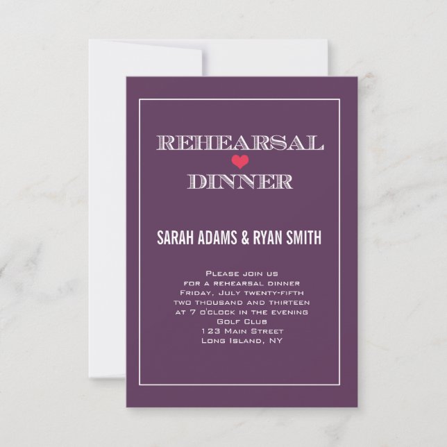 Purple Red Heart Wedding Rehearsal Dinner Invites (Front)
