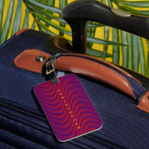 Purple & Red Lines Striped Psychedelic & Trippy Luggage Tag