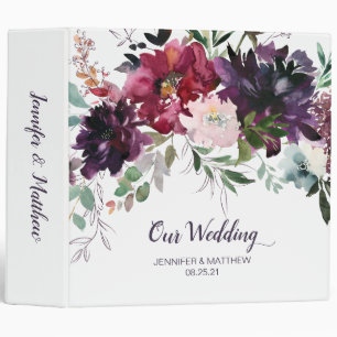 Purple Red Mauve Pink Floral Wedding Album 3 Ring Binder