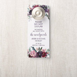 Purple Red Mauve Pink Watercolor Flowers Door Hanger