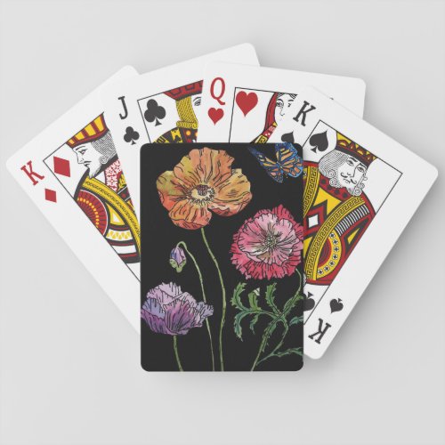 Purple Red Orange Poppy Flower Playing Cards Set