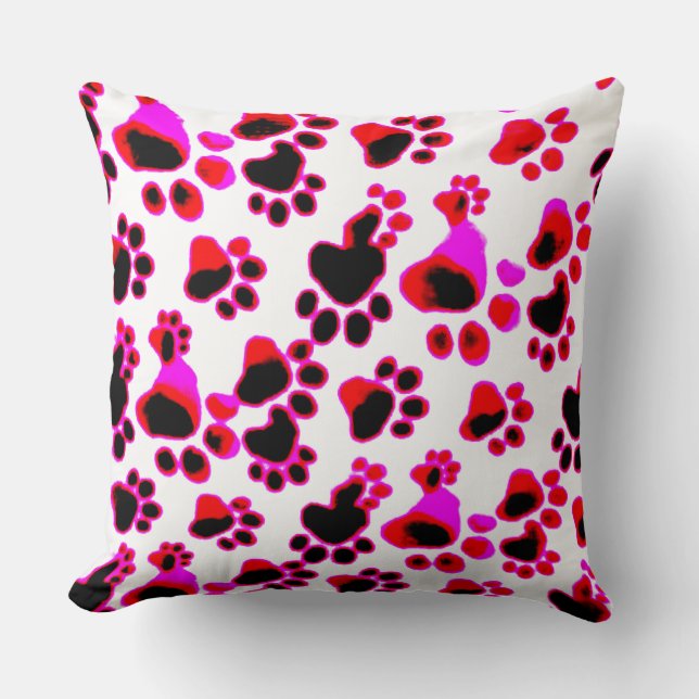 Purple Red Paws Throw Pillow (Front)