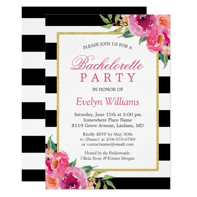 Purple Red Pink Fuchsia Floral Bachelorette Party Card (front side)