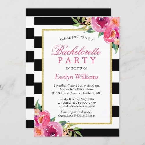 Purple Red Pink Fuchsia Floral Bachelorette Party Invitation