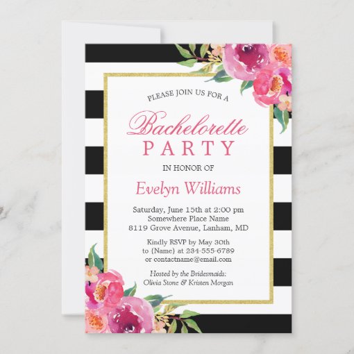 Purple Red Pink Fuchsia Floral Bachelorette Party Invitation | Zazzle