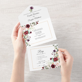 Purple, Red, Pink, Gold Floral | All In One Invitation