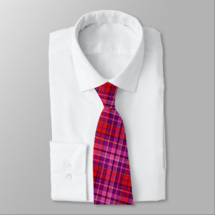 Purple Red Pink Plaid Tartan Design Neck Tie