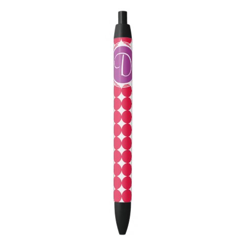 Purple  Red Polka Dot Monogram Black Ink Pen