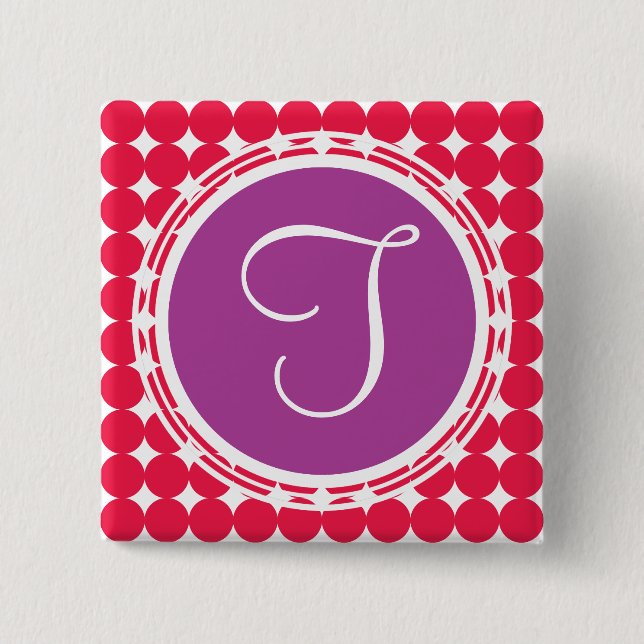 Purple & Red Polka Dot Monogram Button (Front)