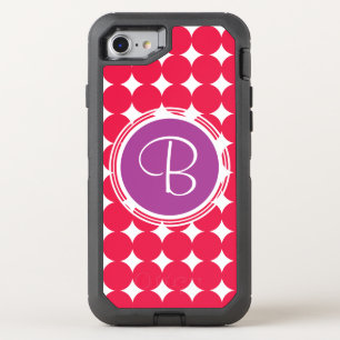 Purple & Red Polka Dot Monogram OtterBox Defender iPhone SE/8/7 Case