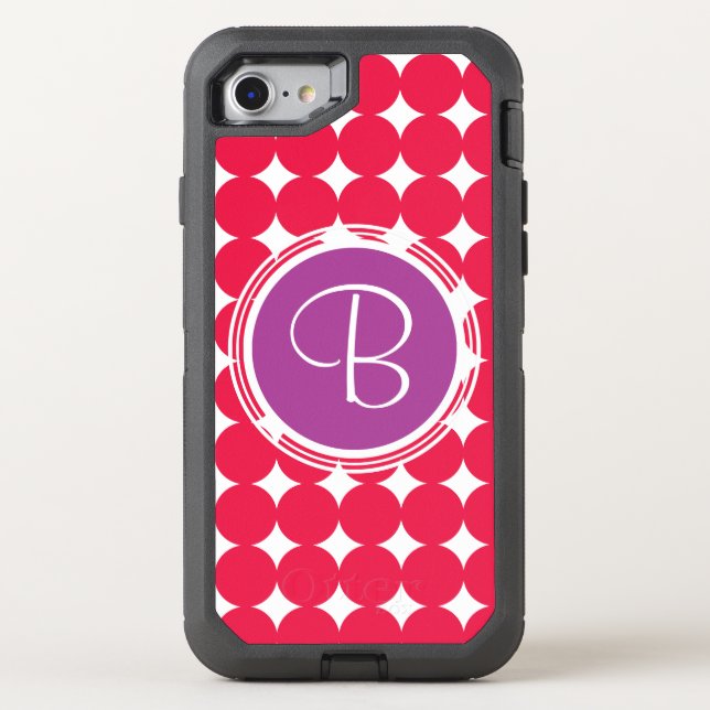 Purple & Red Polka Dot Monogram Otterbox iPhone Case (Back)