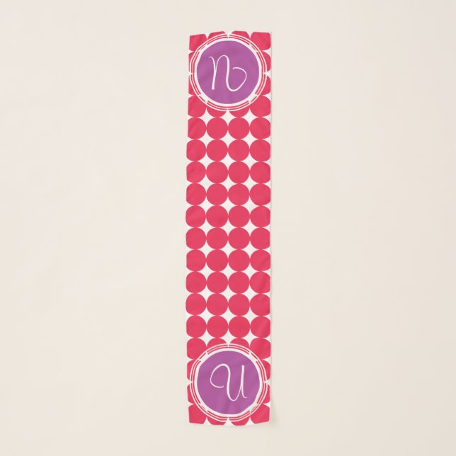 Purple & Red Polka Dot Monogram Scarf (Front)
