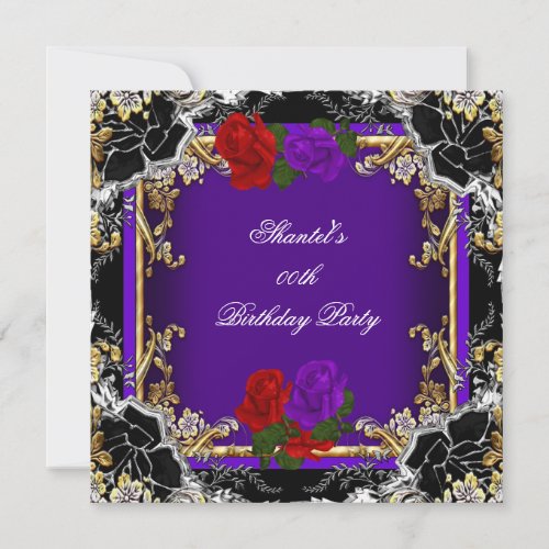 Purple Red Rose Gold Black Silver Birthday Party Invitation