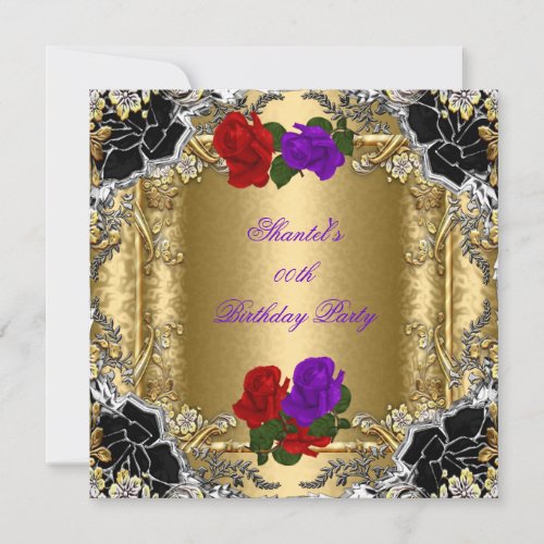 Purple Red Rose Gold Black Silver Birthday Party Invitation
