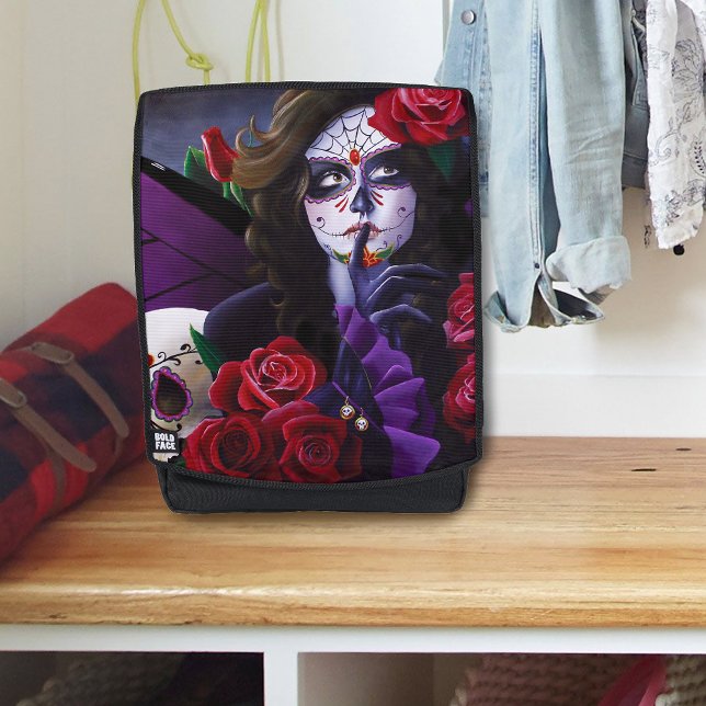 Purple Red Roses Sugar Skull Fairy Day Dead Backpack (Creator Uploaded)