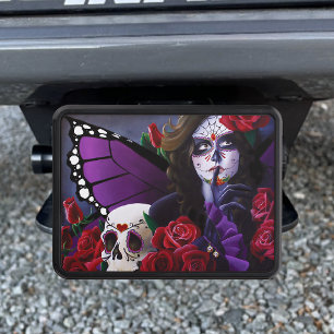 Purple Red Roses Sugar Skull Fairy Day Dead Hitch Cover