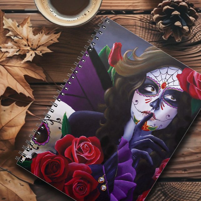 Purple Red Roses Sugar Skull Fairy Day Dead Notebook (Creator Uploaded)
