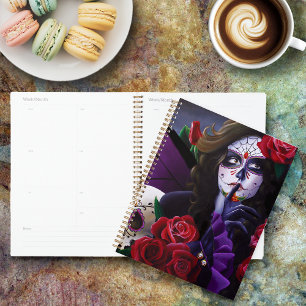 Purple Red Roses Sugar Skull Fairy Day Dead Planner