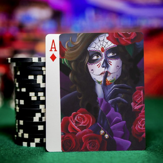 Purple Red Roses Sugar Skull Fairy Day Dead Poker Cards (Creator Uploaded)