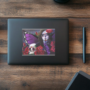 Purple Red Roses Sugar Skull Fairy Day Dead Sticker
